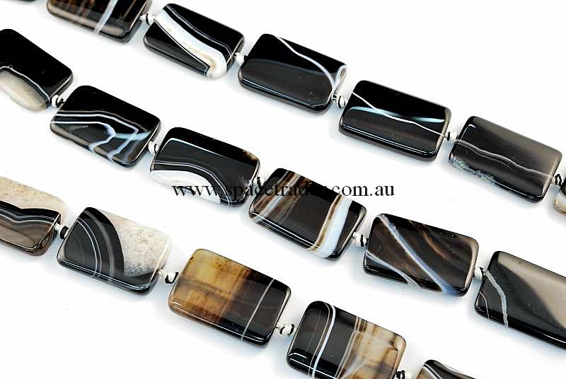 Agate - 20x30mm Rectangle Black Banded Agate Bead in 12 Pcs a Strand