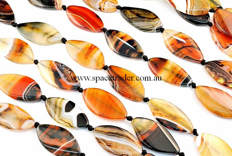 Agate - 22x40mm Marquise Dream Agate Bead in 9 Pcs a Strand