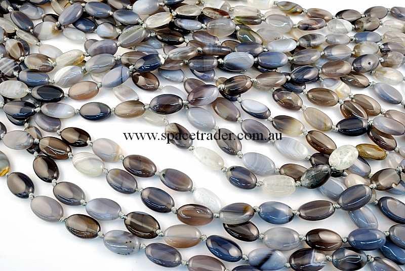 Agate - 12x20mm Oval Grey Banded Agate in 18 Pcs a Strand