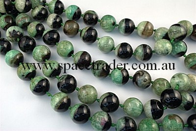 Agate - 22mm Plain Round Black Agate with Inclusion in Dye Light Green Colour in 16 Pcs a Strand