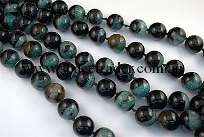 Agate - 22mm Plain Round Black Agate with Inclusion in Dye Green Colour in 16 Pcs a Strand