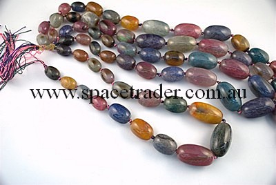 Agate - 14x20mmx8, 18x24mmx6, 20x35mmx3 Round Oval Multi-colour Crackle Agate in 17 Pcs a Strand