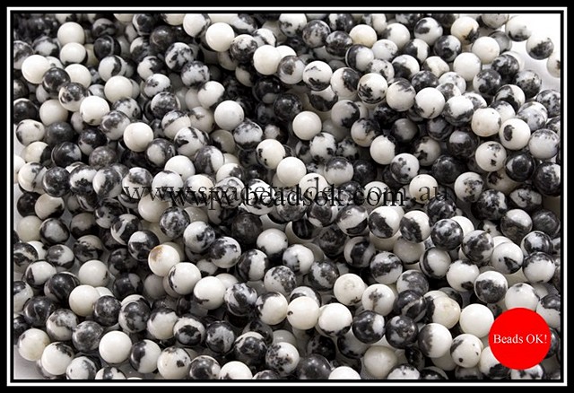 04mm Plain Round Black & White Agate Bead - 40cm strands