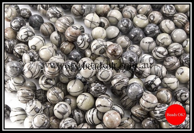 04mm Plain Round Black Web Jasper Bead - 40cm strands