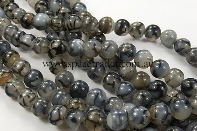 06mm Plain Round Crackle Black Agate Bead - 40cm strands