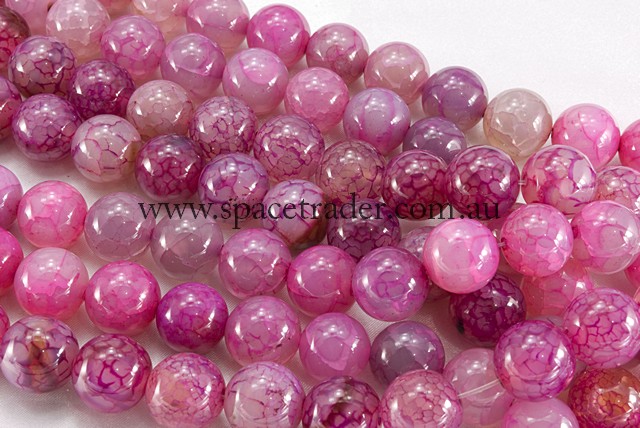 06mm Plain Round Crackle Pink Agate Bead - 40cm strands