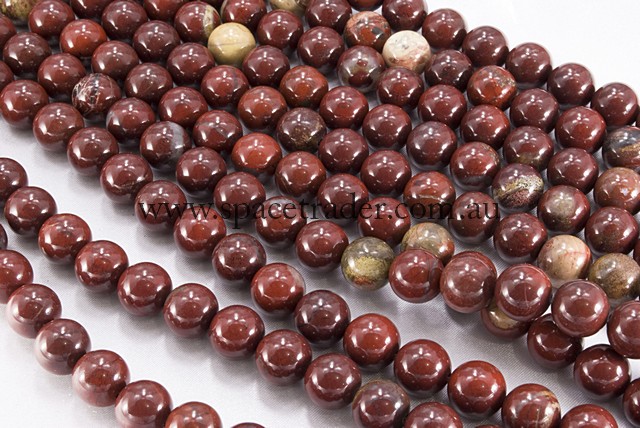 04mm Plain Round Green Red Brecciated Jasper Bead - 40cm strands
