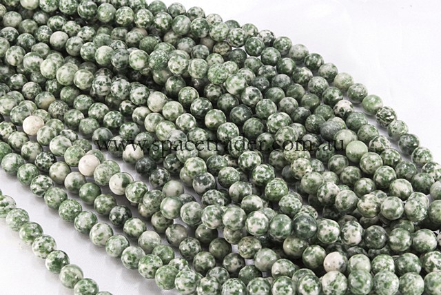 04mm Plain Round Green Spot Jade Bead - 40cm strands