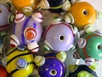 glass - mix - 4589 - 13mm stripey round dot beads mix x 1kg